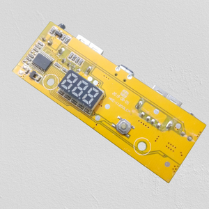 5V 2A 18650 3.7V Battery Charger Charging Module DIY Power Bank - a yellow circuit board with a three-digit LED display, a push button, and USB ports.