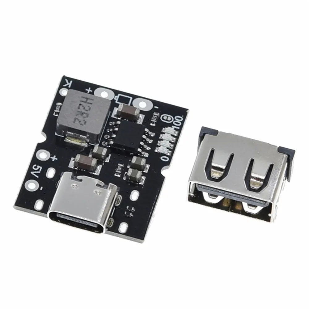 5V 2A Type-c USB High Precision Lithium Battery Charge Protection Converter Booster USB Port Without Soldering - a black circuit board with a Type-C port and a separate USB-A female connector.