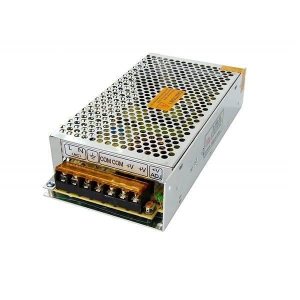 5V 30A 150W AC DC Switching Power Supply For LED Lighting LED Strip Cctv - a silver rectangular metal unit with a perforated top, terminal block ports, and an adjustable voltage knob.