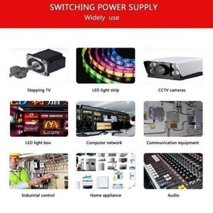 5V 5A AC To DC Switching Power Supply - various applications including LED light strips, CCTV cameras, and industrial control equipment.