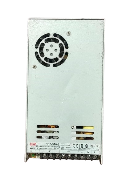 5V 60A 300W LED DC Power Supply ( Used Condition ) - a rectangular silver metal casing with a cooling fan, terminal block, and voltage adjustment.