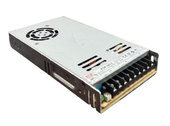 5V 60A 300W LED DC Power Supply ( Used Condition ) - a silver metal rectangular enclosure with an integrated cooling fan and a terminal block.