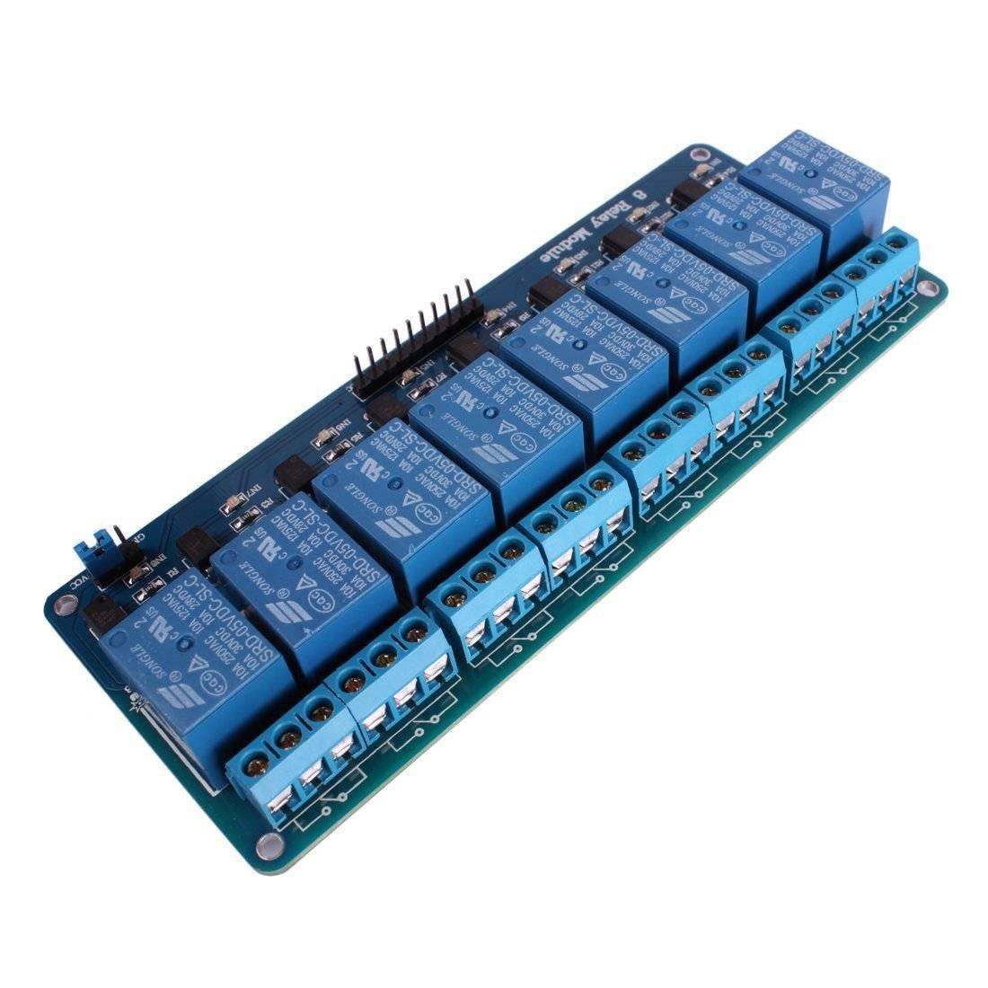 5V 8 Channel Relay Module Relay Board Relay Arduino Relay Module - a blue circuit board featuring eight Songle relays, screw terminal blocks, and a row of input pins.