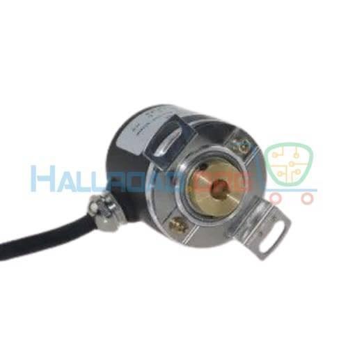 5V Hollow Shaft 1000PPR Rotary Incremental Encoder - a black cylindrical unit with a brass-colored hollow shaft and an attached black cable.