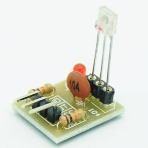 5V Laser Receiver Module High Level Laser Light Detected Sensor Module For Arduino Raspberry Pi - a small circuit board with a laser sensor, a red LED, a brown capacitor labeled 104, two resistors, and a header pin row.