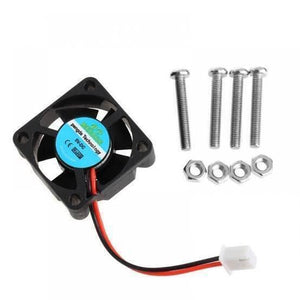 5V Raspberry Pi 4 Fan - shown with a black cooling fan, a two-pin connector, and four mounting screws with matching nuts.
