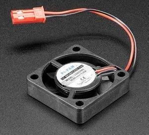 5V Raspberry Pi 4 Fan - a small black square cooling fan with a red and black wire ending in a two-pin red connector.