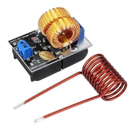 5V To 12V 120W Mini Zvs Induction Heating Power Supply Module With Coil - the black circuit board with a blue terminal block and a separate copper heating coil.