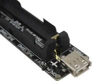 5V UPS 18650 Battery Charging Shield Arduino Battery Shield Nodemcu Battery Shield - a black circuit board featuring an 18650 battery holder, a USB-A output port, and an ON/OFF slide switch.