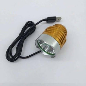 5V USB UV Glue Lamp LED Ultraviolet Green Oil Curing Purple Light - consists of a gold and silver cylindrical lamp head with a black USB cable.