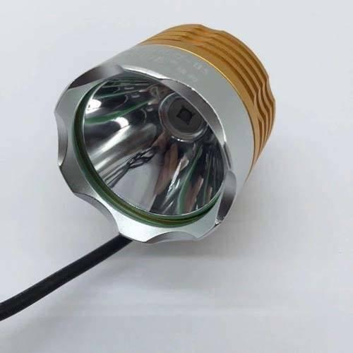 5V USB UV Glue Lamp LED Ultraviolet Green Oil Curing Purple Light - a gold-coloured cylindrical lamp head with a silver bezel and a black power cord.