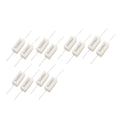 5W 10 Ohm J(+/-5%) Ceramic Cement Power Resistor White - a collection of ten rectangular white ceramic resistors with axial wire leads arranged on a white background.