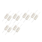 5W 10 Ohm J(+/-5%) Ceramic Cement Power Resistor White - a collection of ten rectangular white ceramic resistors with axial wire leads arranged on a white background.