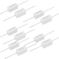 5W Watt 1 Ohm J - shown as a collection of nine white rectangular ceramic cement resistors with axial wire leads arranged on a white background.