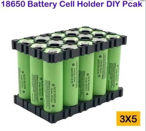 5x3 15 Cell 18650 Battery Spacer Radiating Holder Bracket With Lock For Electric Car Bike - a black plastic 3x5 grid spacer bracket holding fifteen green cylindrical 18650 lithium-ion batteries.