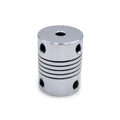 6.35x8 Flexible Coupler D19*L25 Aluminium Flexible Jaw Shaft Coupling - a cylindrical silver metal component with four side set screws and a top hole.