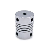 6.35x8 Flexible Coupler D19*L25 Aluminium Flexible Jaw Shaft Coupling - a cylindrical silver metal component with four side set screws and a top hole.