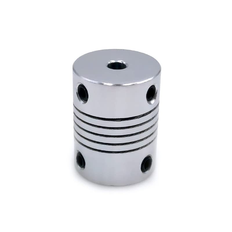 6.35x8 Flexible Coupler D19*L25 Aluminium Flexible Jaw Shaft Coupling - a cylindrical silver metal component with four side set screws and a top hole.