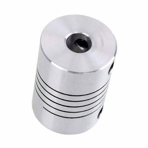 6.35x8mm Flexible Coupling Shaft - a silver cylindrical metal component with a spiral cut pattern and two visible set screw holes.
