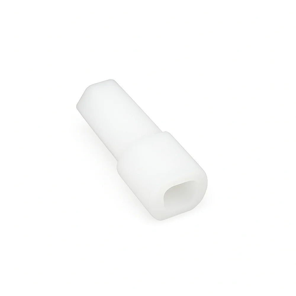 6.7mm Hex 27mm length 3mm hole TT Motor Hexagonal Connector Plastic Coupling Wheel tyre coupler Connector White - with a hexagonal base and a cylindrical shaft.
