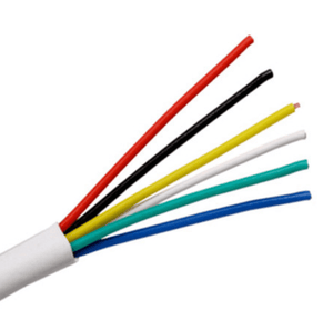 6 Core 1 Meter Electronic Signal Wire With Earth Line And Shield - a white outer cable jacket with six exposed red, black, yellow, white, green, and blue wires.