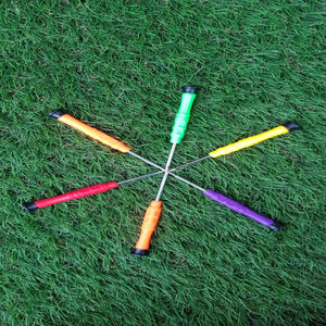 6 in 1 Repair Opening Tool Kit Screwdriver Set P-3001 for Phone & Electronics - six screwdrivers with colorful handles arranged in a star pattern on green grass.