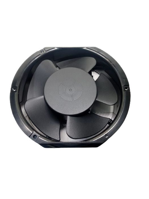 6 Inches 220V Exhaust Fan - shown as a black, circular industrial-style cooling fan with five blades and a central motor housing.