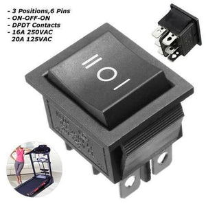 6 Pin 3 Position Dpdt Rocker Switch On Off On Power Button Switch - a black rectangular rocker switch with three positions (II, O, I) and six metal pins on the back.