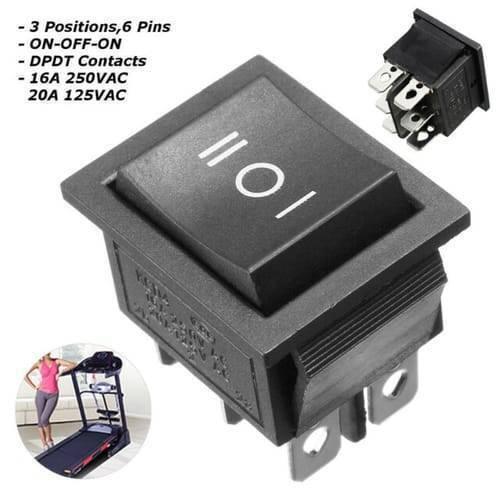 6 Pin 3 Position Dpdt Rocker Switch On Off On Power Button Switch - a black rectangular rocker switch with three positions (II, O, I) and six metal pins on the back.