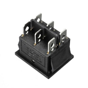 6 Pin 3 Position Dpdt Rocker Switch On Off On Power Button Switch - shown as a black rectangular component with six metal terminal pins on the back.