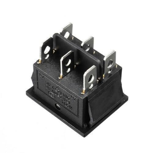 6 Pin 3 Position Dpdt Rocker Switch On Off On Power Button Switch - shown as a black rectangular component with six metal terminal pins on the back.