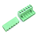 6 Pin Connector PCB Mount Right Angle 5.08mm Pitch - shown as a two-piece green plastic terminal block set with screw terminals and a mating header.