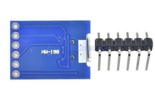6 Pin CP2102 Micro USB To UART TTL Module Programmer - a blue circuit board labeled HW-198 with a detached 6-pin header connector.