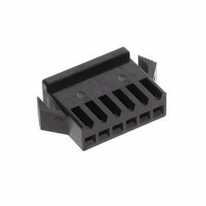 6 Pin Crimp Terminal Connector 2.5mm - shown as a black, rectangular plastic housing with six terminal slots and two side-locking clips.