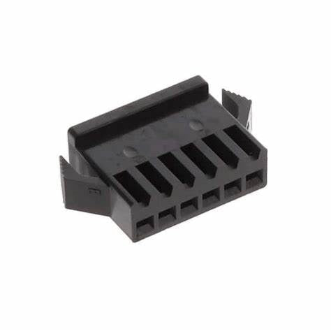 6 Pin Crimp Terminal Connector 2.5mm - shown as a black, rectangular plastic housing with six terminal slots and two side-locking clips.
