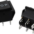 6 Pin Dpdt Double Pole Double Throw 10 Amp Momentary Rocker Switch Momentary Push Button Switch - two black rectangular switches with arrow and circle symbols on top and metal connector pins underneath.