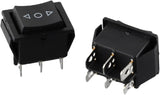 6 Pin Dpdt Double Pole Double Throw 10 Amp Momentary Rocker Switch Momentary Push Button Switch - two black rectangular switches with arrow and circle symbols on top and metal connector pins underneath.