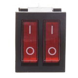 6 Pin Dual Spst Switch-1 X Rocker Switch - with two red, translucent buttons featuring white "I" and "O" markings.