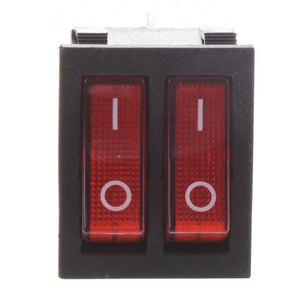 6 Pin Dual Spst Switch-1 X Rocker Switch - with two red, translucent buttons featuring white "I" and "O" markings.
