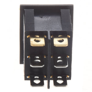 6 Pin Dual Spst Switch-1 X Rocker Switch - a close-up of the black plastic rectangular base with six gold-colored metal electrical terminals.