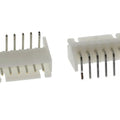 6 Pin JST Xh 2.5mm Side Entry Header Right Angle - two white plastic 6-pin connectors with right-angle metal header pins from different angles.