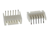 6 Pin JST Xh 2.5mm Side Entry Header Right Angle - two white plastic 6-pin connectors with right-angle metal header pins from different angles.