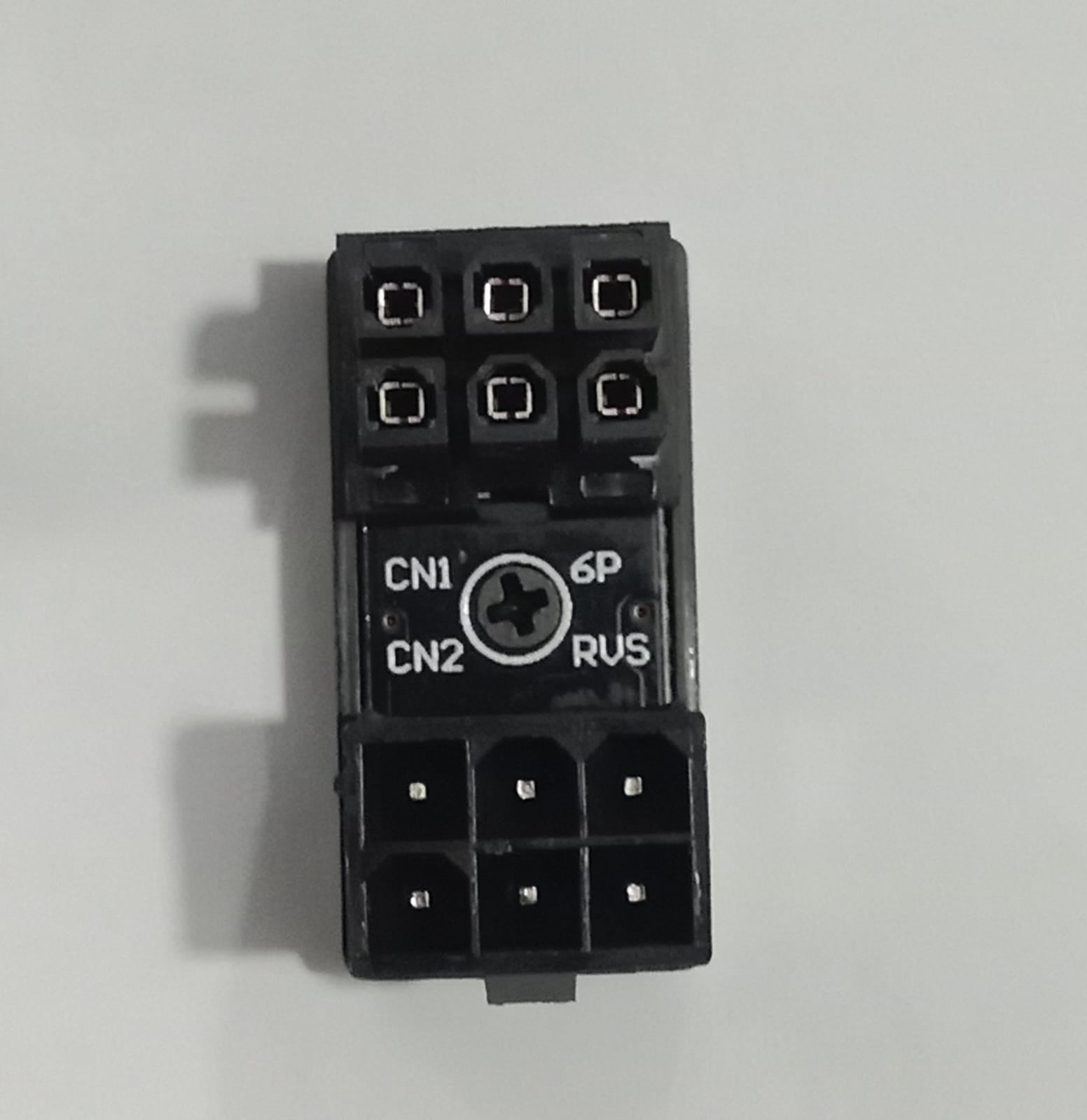 6 Pin PCIe 90° Angle Adapter Female to Male GPU Power Connector - a black 6-pin female connector on top and a 6-pin male connector on the bottom.