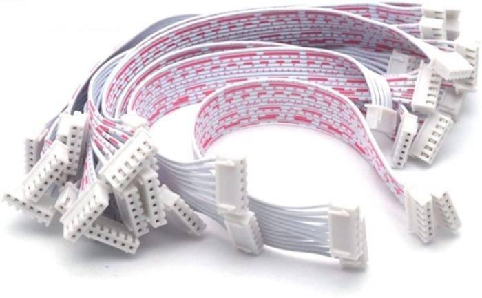 6 Wires 2.54mm Pitch Female To Female JST Xh Connector Cable Wire 6 Inches - shown as a bundle of white ribbon cables with white plastic connectors.