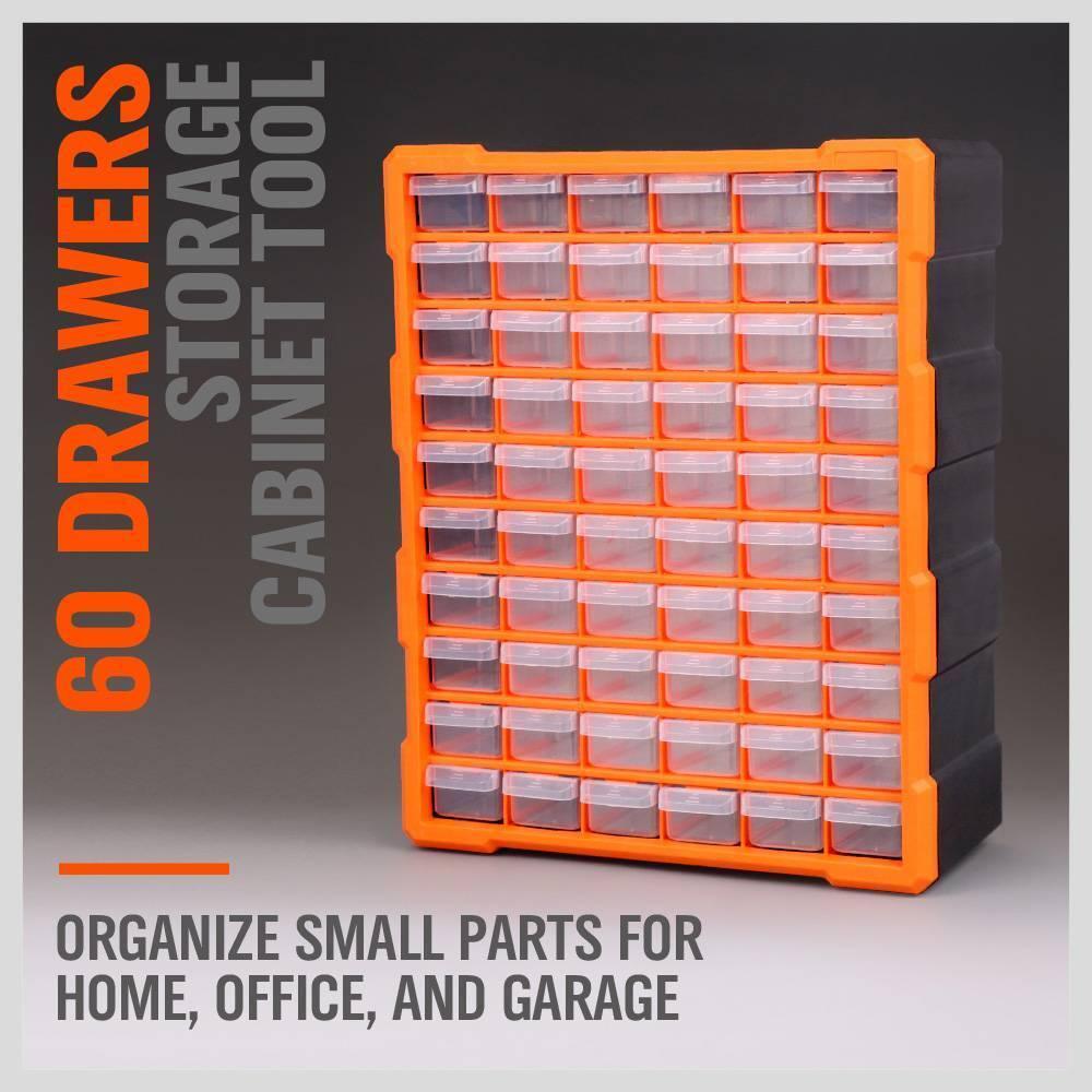 60 Drawer Plastic Component Storage Tools Box Makeup Jewelry Medicine Stationery Organizer - an orange and black rectangular organizer with sixty clear plastic drawers arranged in a grid.