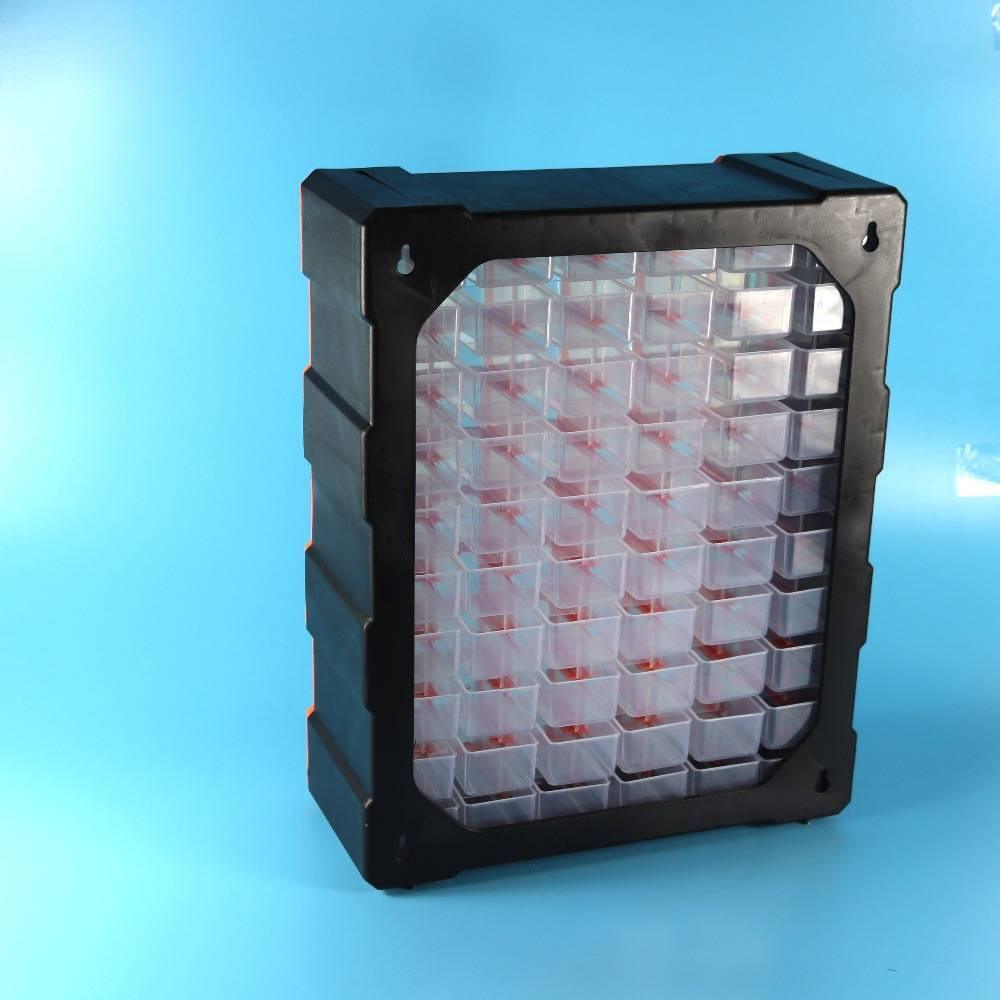 60 Drawer Plastic Component Storage Tools Box Makeup Jewelry Medicine Stationery Organizer - a black rectangular organizer featuring a grid of sixty clear plastic drawers on a blue background.