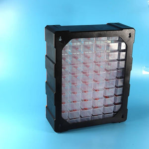 60 Drawer Plastic Component Storage Tools Box Makeup Jewelry Medicine Stationery Organizer - a black rectangular organizer featuring a grid of sixty clear plastic drawers on a blue background.