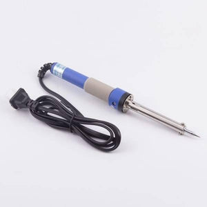 60 Watt Soldering Iron - with a blue and grey handle, a metal tip, and a black power cord with a plug.
