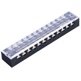 600V 15A 12P block connector terminal block - a black rectangular component with twelve screw terminals and a clear plastic protective cover.