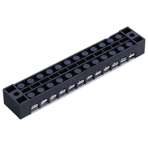 600V 15A 12P block connector terminal block - a long black plastic electrical component with twelve screw-down wire connection points in a row.